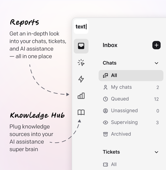 Reports section in the Text App and Knowledge Hub that powers your AI assistance.