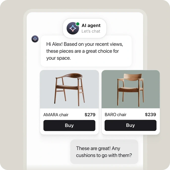 Customer service and sales AI agent suggesting personalized product recommendations