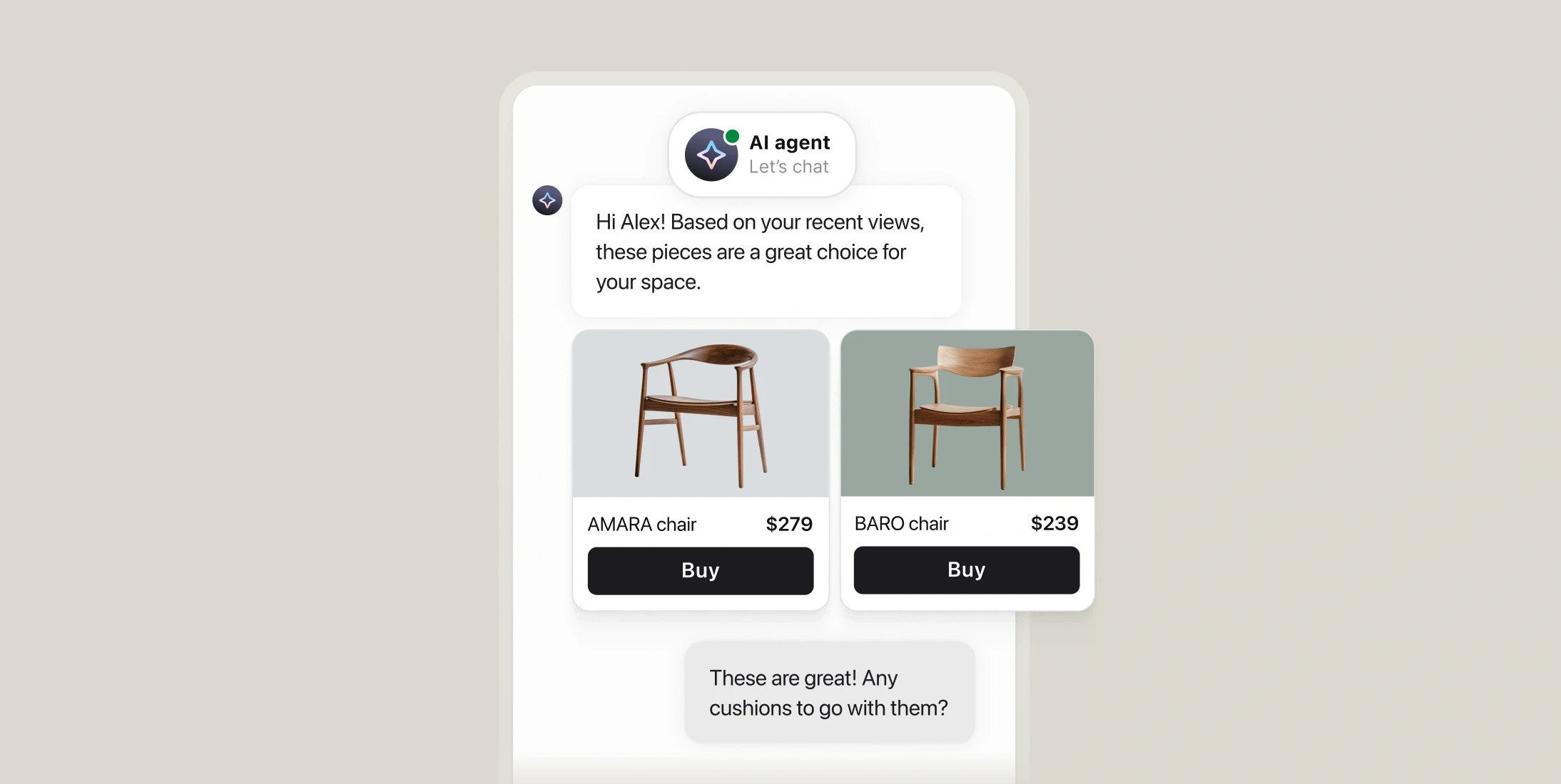 Customer service and sales AI agent suggesting personalized product recommendations