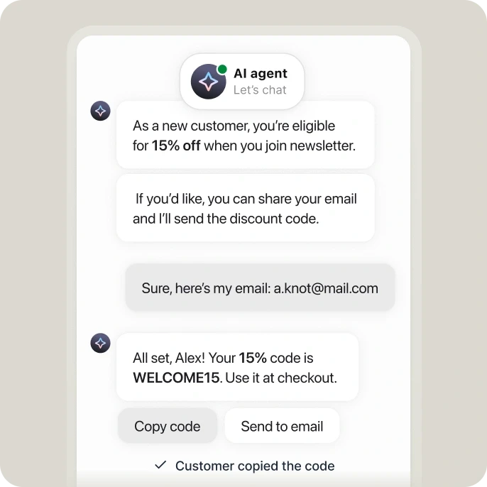 Text AI agent designed to close more Shopify sales with conversational discounting