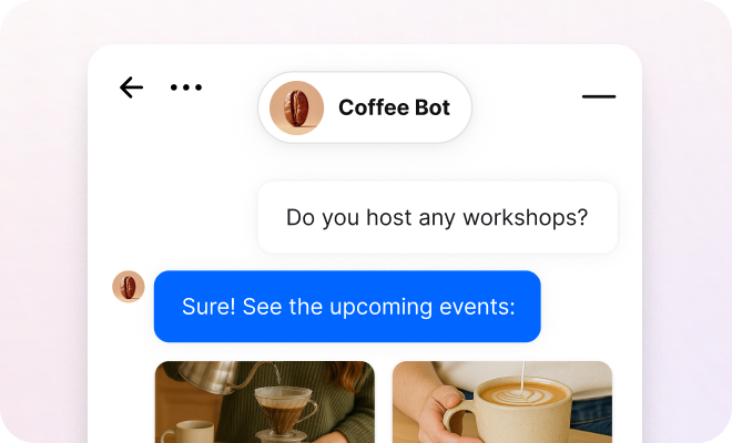 Text App chatbot inviting the visitor for live events.