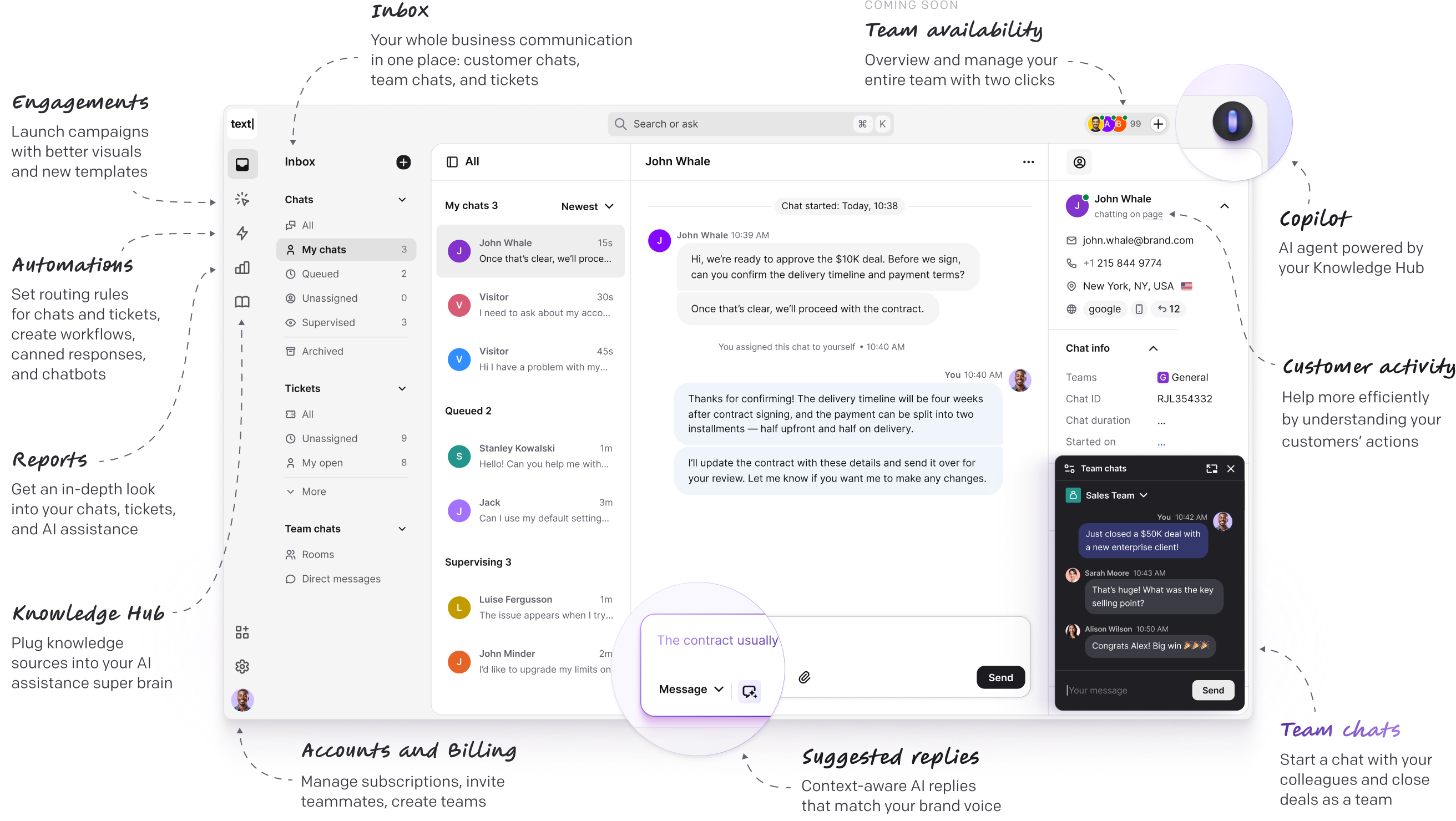 Preview of the new Text App interface showing chats, ticketing, and automation organized together in a unified workspace