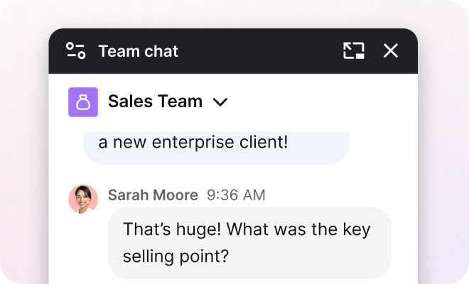 Text App showing built-in team chat for easy collaboration.