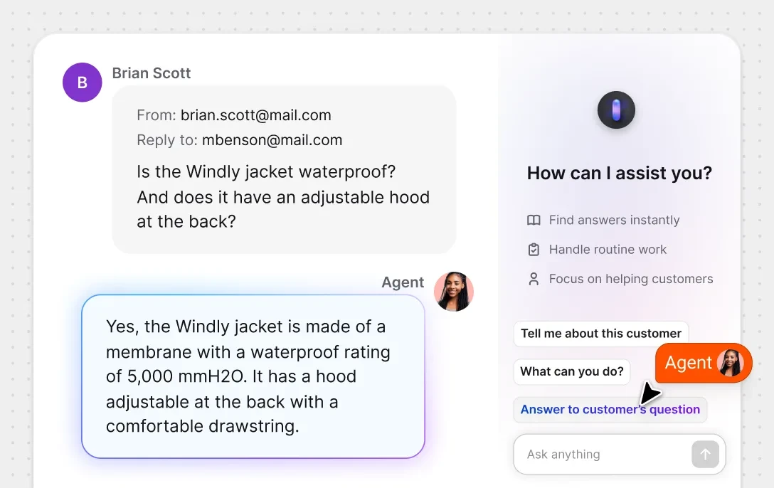 Screenshot of a customer conversation in the Text App, showing Copilot assistance available.