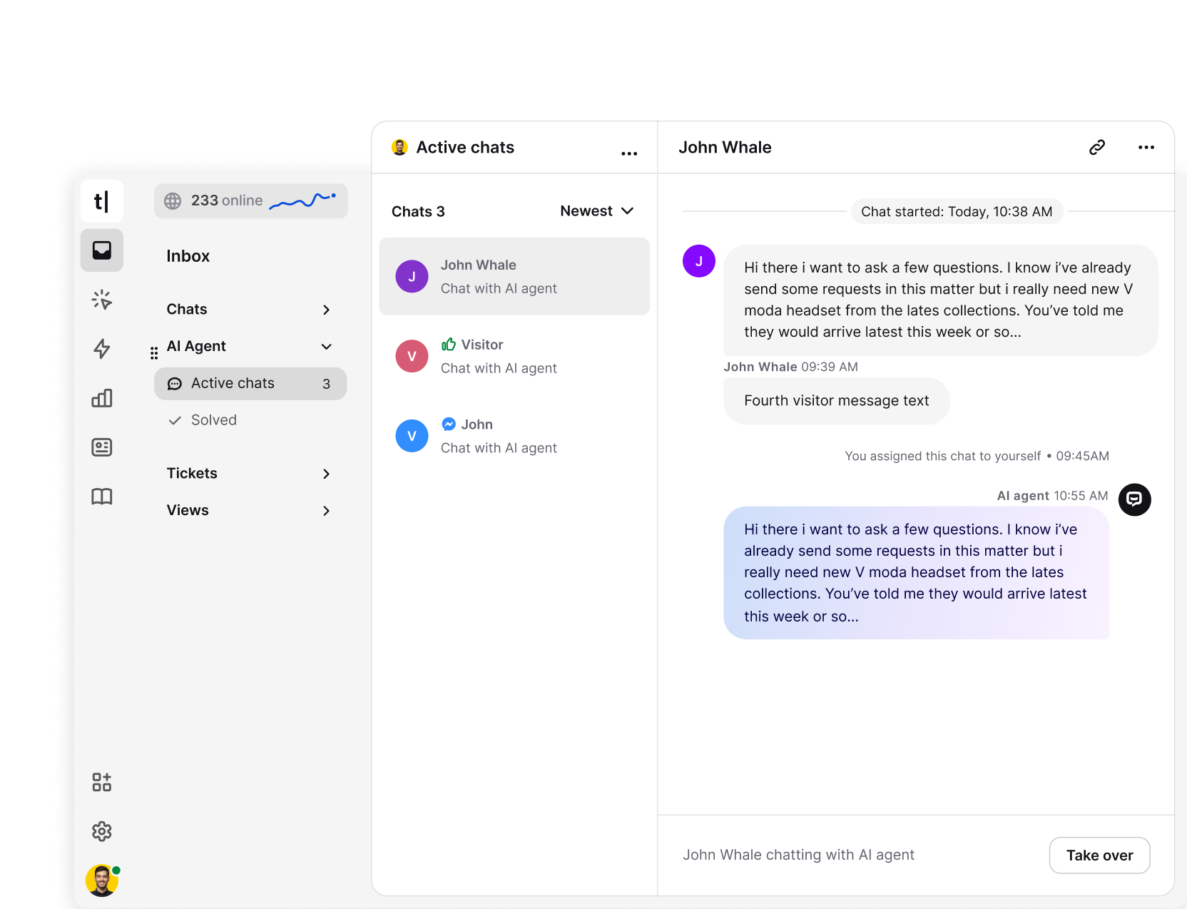 Text App inbox and active chat view