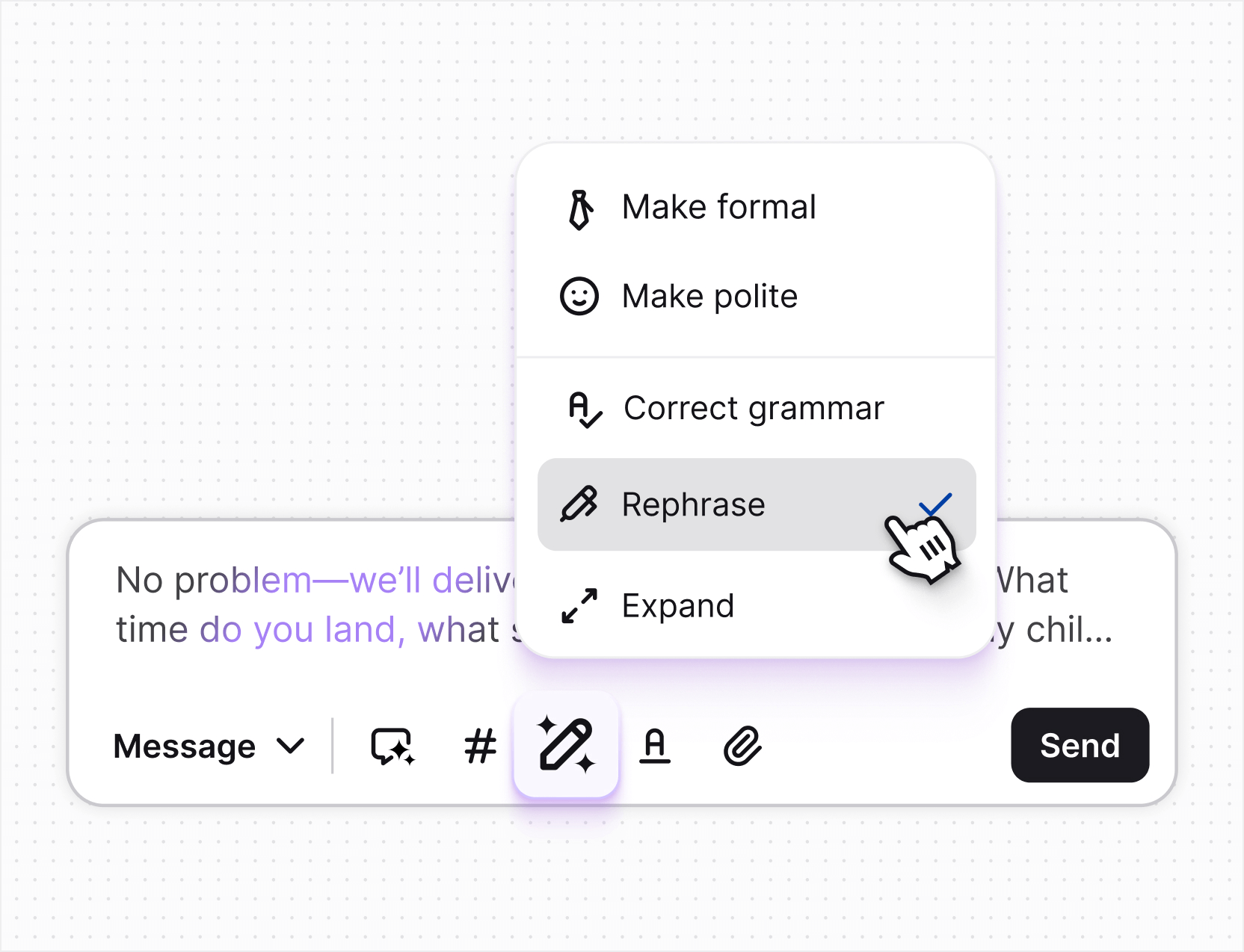 AI live chat in Text App for automated follow-ups