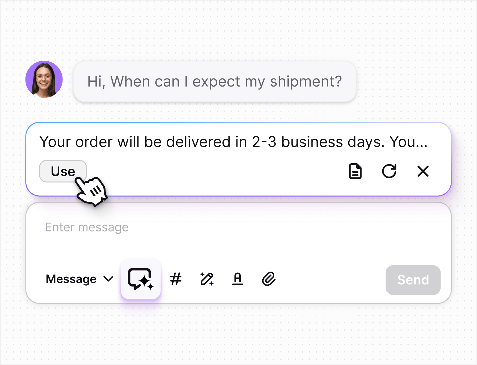 AI live chat in Text App for faq automation