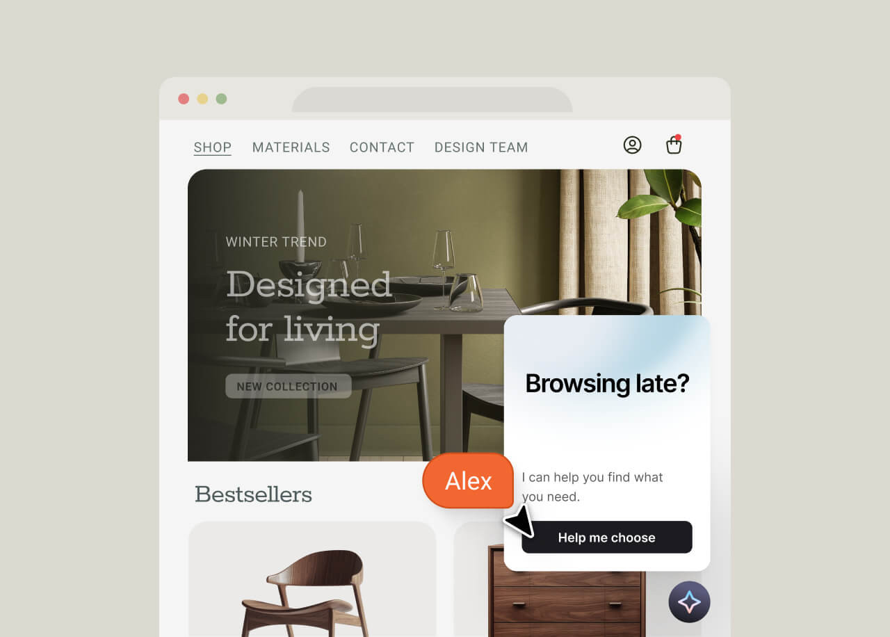 Text AI agent recommending and comparing options when the visitor is stuck between choices.