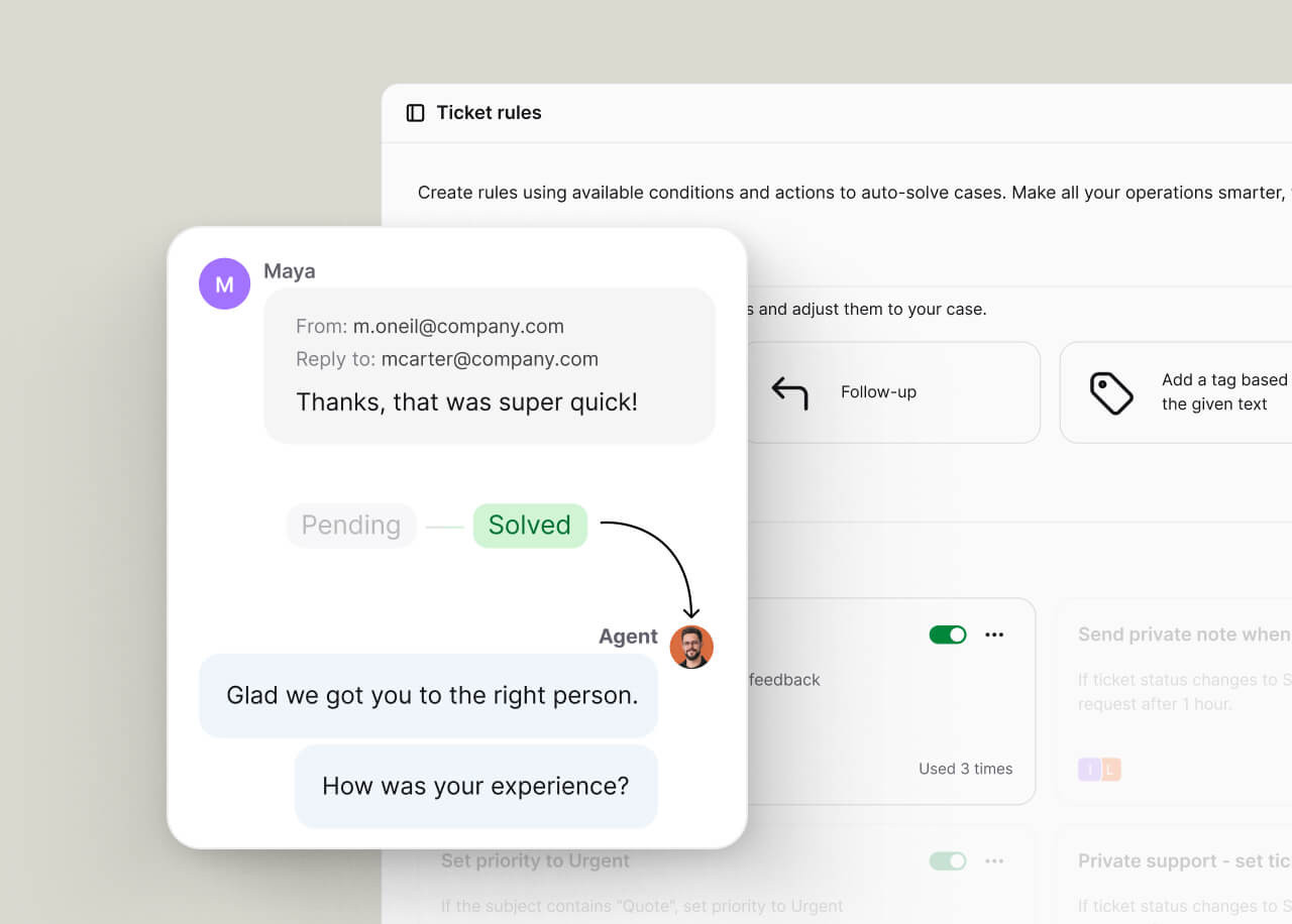 Text AI agent understanding what the customer needs and routing the ticket to the right team on the first try.