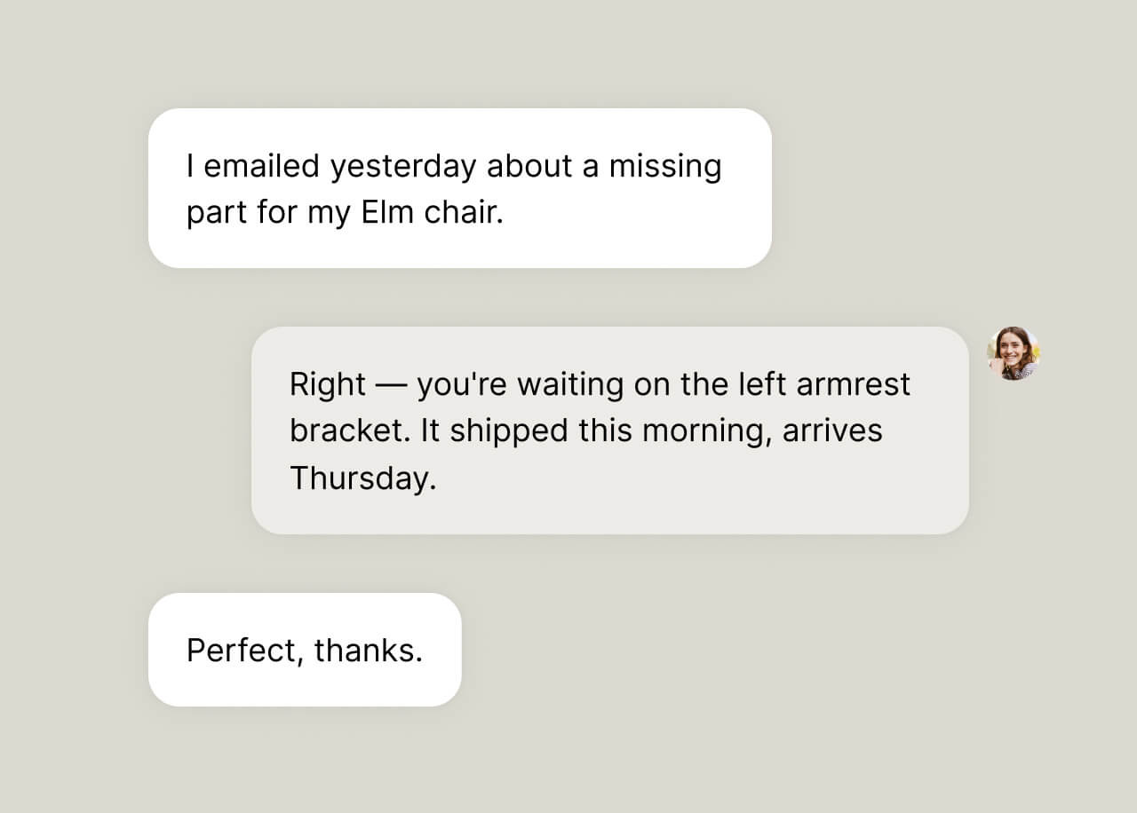 Conversation view with customer.