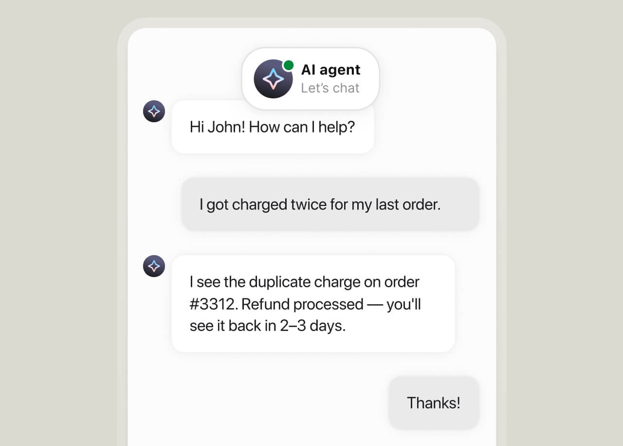 Text AI agent handling the full conversation from question to resolution without human involvement.