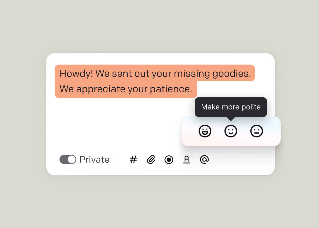 Agent view showing the right context, tone, and workflows depending on which brand the customer is contacting.